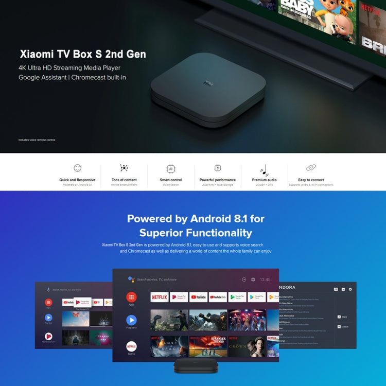 Xiaomi TV Box S 2nd Gen 4K HDR Google TV with Google Assistant Remote Streaming Media Player, Cortex-A55 Quad-core 64bit, 2GB+8GB, Google TV, EU Version(Black) - free shipping - PMC TechLife - Order now!