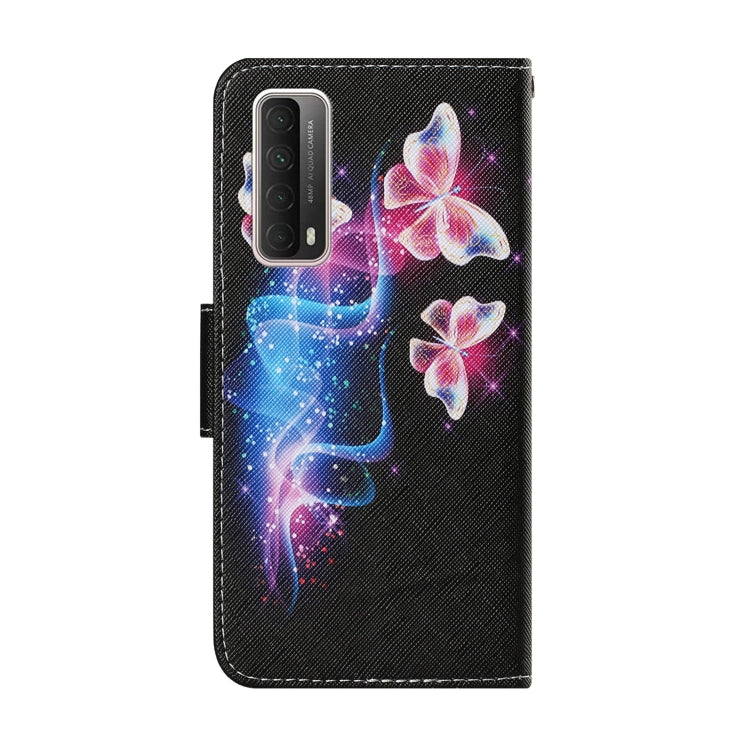 For Huawei P Smart 2021 / Y7a Coloured Drawing Pattern Horizontal Flip PU Leather Case with Holder & Card Slots & Wallet & Lanyard(Three Fluorescent Butterflies) - Huawei Cases by idewei | Online Shopping South Africa | PMC TechLife | Buy Now Pay Later Mobicred