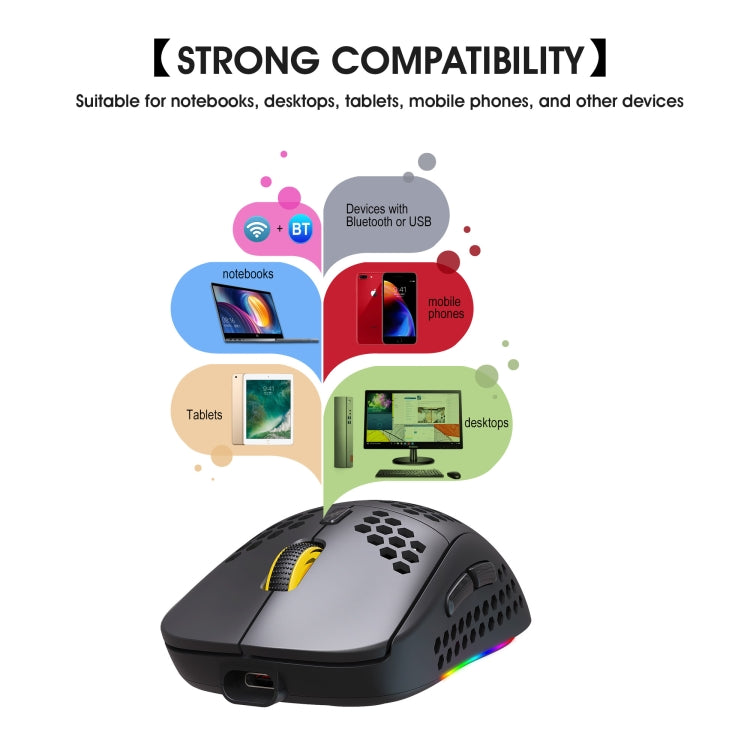 HXSJ T90 RGB Light Three-mode Wireless Gaming Mouse - Wireless Mice by HXSJ | Online Shopping South Africa | PMC TechLife | Buy Now Pay Later Mobicred