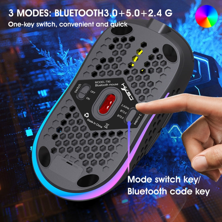 HXSJ T90 RGB Light Three-mode Wireless Gaming Mouse - Wireless Mice by HXSJ | Online Shopping South Africa | PMC TechLife | Buy Now Pay Later Mobicred