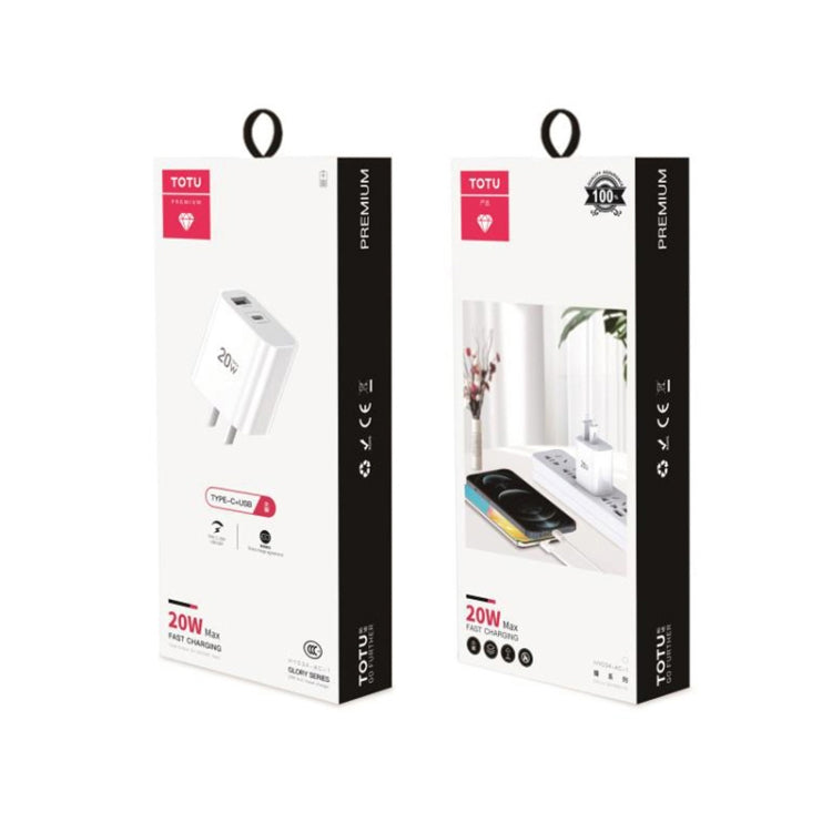 TOTUDESIGN CACQ-015 Glory Series 20W Type-C / USB-C + USB Fast Charging Travel Charger Power Adapter, UK Plug(White) - USB Charger by TOTUDESIGN | Online Shopping South Africa | PMC Jewellery