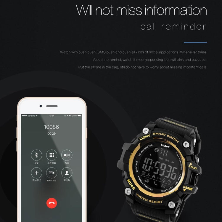 Lokmat MK16 LCD Screen 50m Waterproof Smart Watch, Support Information Reminder / Remote Camera / Walking Motion Monitor(Black) - free shipping - PMC TechLife - Order now!