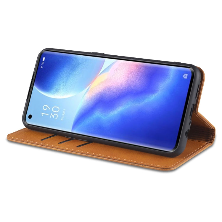 For Oppo Reno5 5G AZNS Magnetic Calf Texture Horizontal Flip Leather Case with Card Slots & Holder & Wallet(Dark Brown) - OPPO Cases by AZNS | Online Shopping South Africa | PMC TechLife | Buy Now Pay Later Mobicred