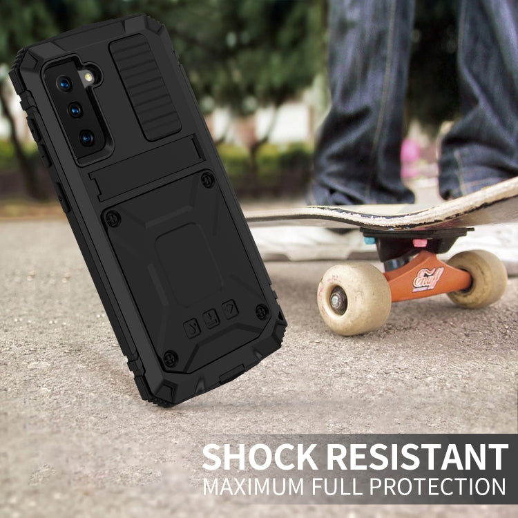 For Samsung Galaxy S21 5G R-JUST Shockproof Waterproof Dust-proof Metal + Silicone Protective Case with Holder(Black) - free shipping - PMC TechLife - Order now!