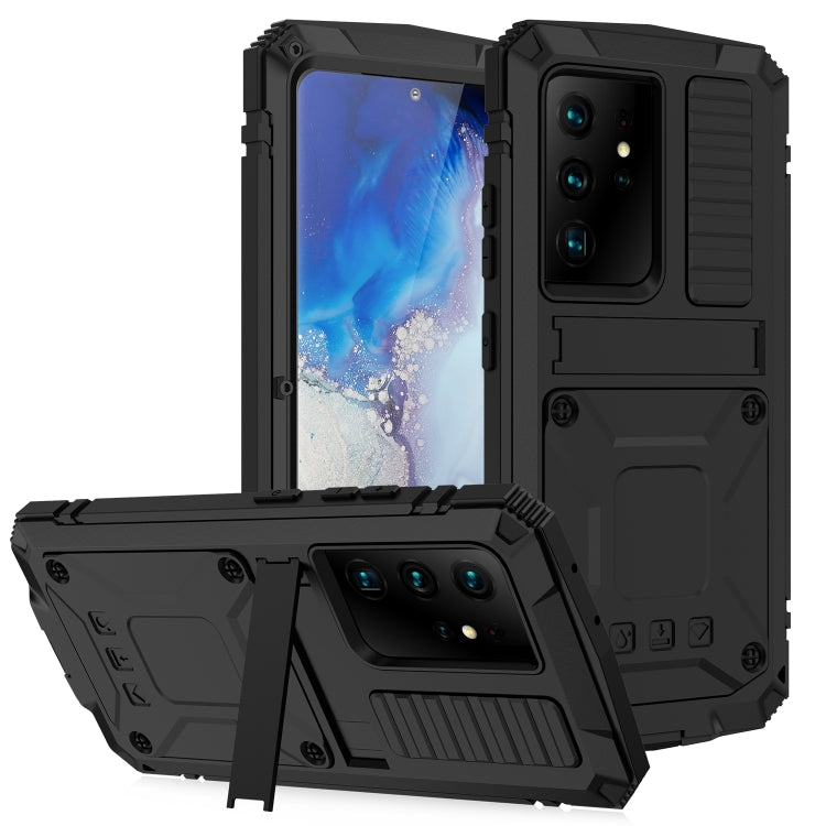 For Samsung Galaxy S21 Ultra 5G R-JUST Shockproof Waterproof Dust-proof Metal + Silicone Protective Case with Holder(Black) - Galaxy S21 Ultra 5G Cases by R-JUST | Online Shopping South Africa | PMC TechLife | Buy Now Pay Later Mobicred