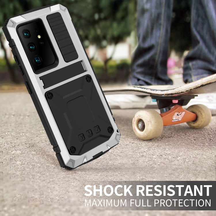 For Samsung Galaxy S21 Ultra 5G R-JUST Shockproof Waterproof Dust-proof Metal + Silicone Protective Case with Holder(Silver) - Galaxy S21 Ultra 5G Cases by R-JUST | Online Shopping South Africa | PMC TechLife | Buy Now Pay Later Mobicred