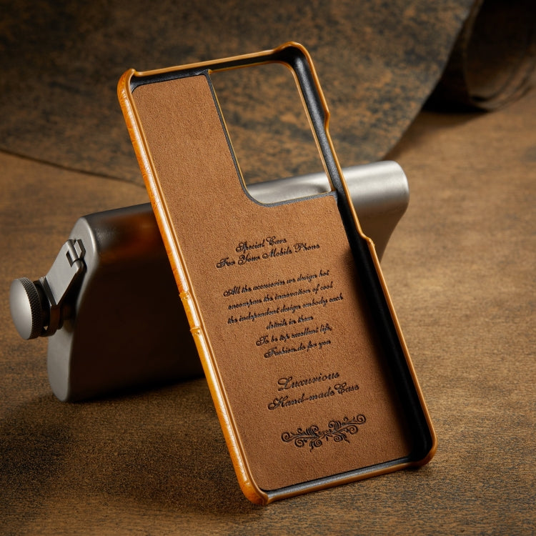 For Samsung Galaxy S21 Ultra 5G Fierre Shann Oil Wax Texture Leather Back Cover Case(Brown) - Galaxy S21 Ultra 5G Cases by FIERRE SHANN | Online Shopping South Africa | PMC TechLife | Buy Now Pay Later Mobicred