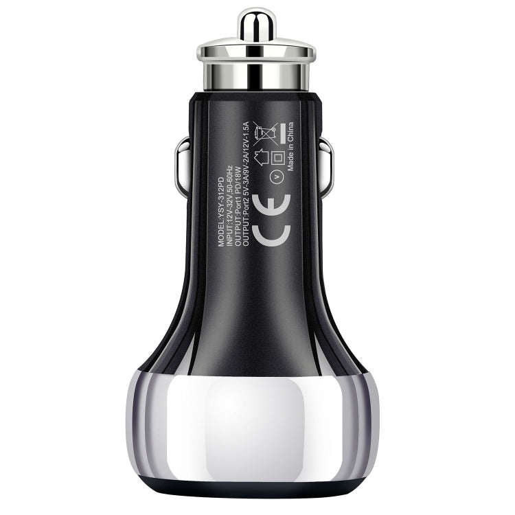 YSY-312PD QC3.0 USB + PD 18W USB-C / Type-C Dual Ports Fast Charging Car Charger(Black) - Car Charger by PMC TechLife | Online Shopping South Africa | PMC TechLife