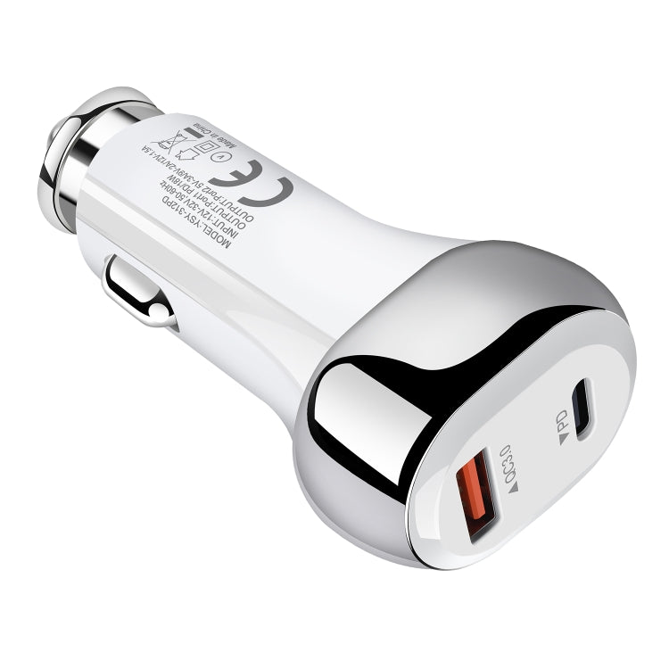 YSY-312PD QC3.0 USB + PD 18W USB-C / Type-C Dual Ports Fast Charging Car Charger(White) - Car Charger by PMC TechLife | Online Shopping South Africa | PMC TechLife