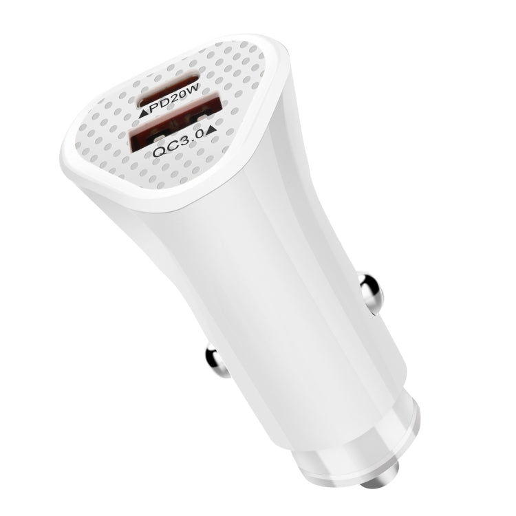 YSY-313PD20W QC3.0 USB + PD 20W USB-C / Type-C Triangle Dual Ports Fast Charging Car Charger(White) - Car Charger by PMC TechLife | Online Shopping South Africa | PMC TechLife