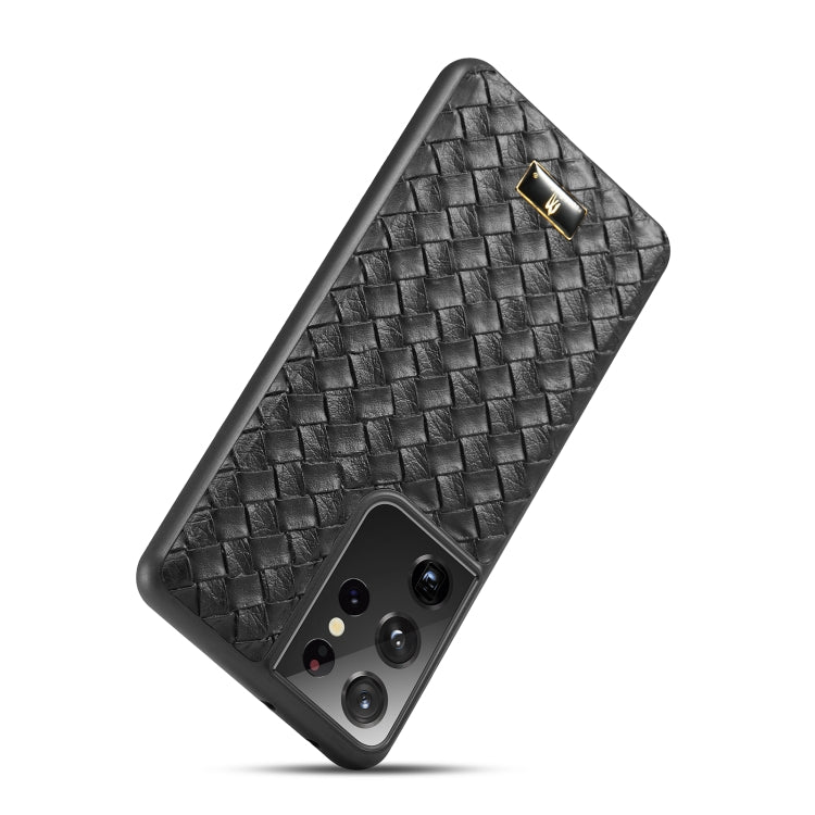 For Samsung Galaxy S21 Ultra 5G Fierre Shann Leather Texture Phone Back Cover Case(Woven Black) - Galaxy S21 Ultra 5G Cases by FIERRE SHANN | Online Shopping South Africa | PMC TechLife | Buy Now Pay Later Mobicred