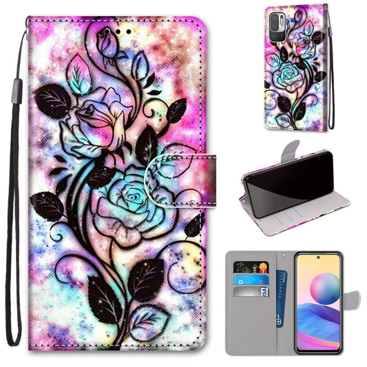 For Xiaomi Redmi Note 10 5G Coloured Drawing Cross Texture Horizontal Flip PU Leather Case with Holder & Card Slots & Wallet & Lanyard(Color Bottom Hollow Flower) - Xiaomi Cases by PMC Jewellery | Online Shopping South Africa | PMC Jewellery