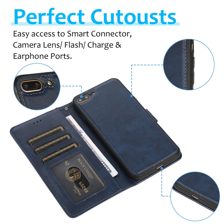 Calf Texture 2 in 1 Detachable Magnetic Back Cover Horizontal Flip Leather Case with Holder & Card Slots & Wallet & Photo Frame For iPhone 8 Plus / 7 Plus(Blue) - free shipping - PMC TechLife - Order now!