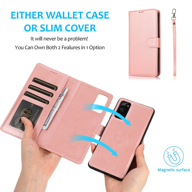 For Samsung Galaxy S20 FE Calf Texture 2 in 1 Detachable Magnetic Back Cover Horizontal Flip Leather Case with Holder & Card Slots & Wallet & Photo Frame(Rose Gold) - free shipping - PMC TechLife - Order now!