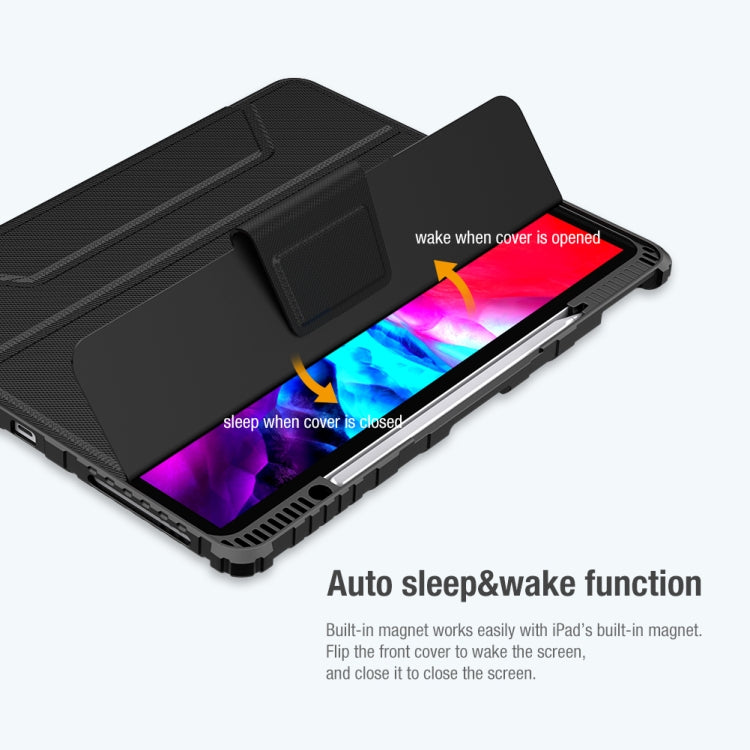 For iPad Pro 12.9 2022 / 2021 / 2020 NILLKIN Bumper Pro Horizontal Flip Leather Tablet Case with Pen Slot & Holder & Sleep / Wake-up Function (Blue) - free shipping - PMC TechLife - Order now!