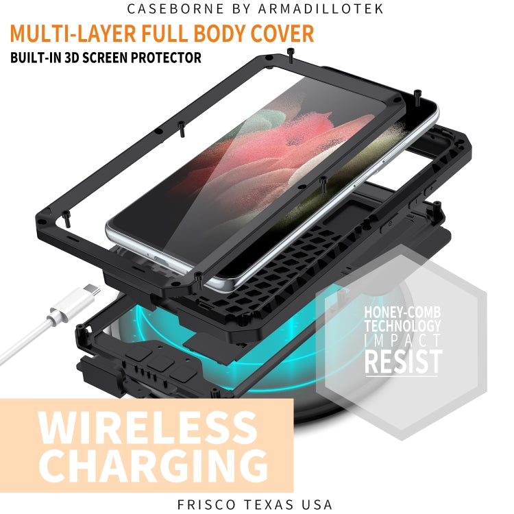 For Samsung Galaxy S21 Ultra 5G R-JUST Sliding Lens Cover Shockproof Dustproof Waterproof Metal + Silicone Case with Invisible Holder(Black) - Galaxy S21 Ultra 5G Cases by R-JUST | Online Shopping South Africa | PMC TechLife | Buy Now Pay Later Mobicred