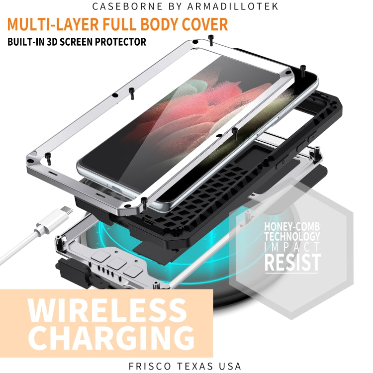 For Samsung Galaxy S21 Ultra 5G R-JUST Sliding Lens Cover Shockproof Dustproof Waterproof Metal + Silicone Case with Invisible Holder(Silver) - Galaxy S21 Ultra 5G Cases by R-JUST | Online Shopping South Africa | PMC TechLife | Buy Now Pay Later Mobicred