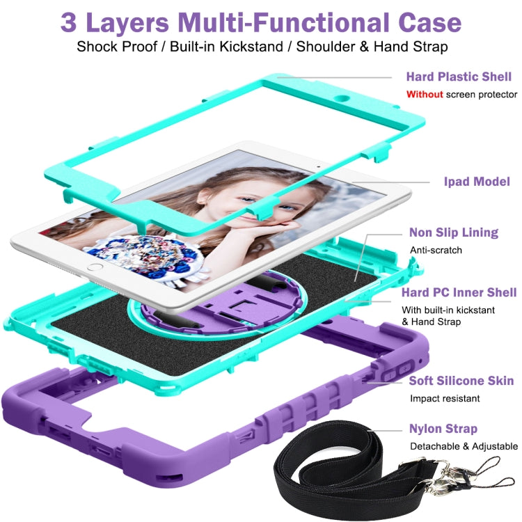 360 Degree Rotation Contrast Color Shockproof Silicone + PC Case with Holder & Hand Grip Strap & Shoulder Strap For iPad mini (2019) / 4(Purple+Mint Green) - free shipping - PMC TechLife - Order now!