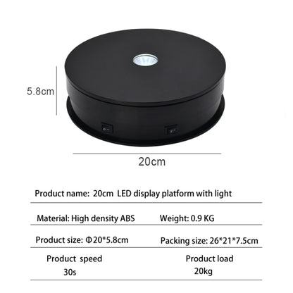 20cm Electric Rotating Turntable Display Stand LED Light Video Shooting Props Turntable, Power Plug:220V AU Plug(Black) -  by PMC Jewellery | Online Shopping South Africa | PMC Jewellery