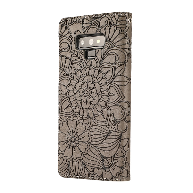 For Samsung Galaxy Note9 Skin Feel Embossed Sunflower Horizontal Flip Leather Case with Holder & Card Slots & Wallet & Lanyard(Gray) - free shipping - PMC TechLife - Order now!