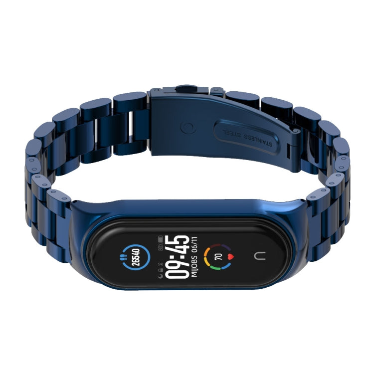For Xiaomi Mi Band 6 / 5 / 4 / 3 Mijobs CS Metal Three Bead Stainless Steel Watch Band(Blue) - Watch Bands by MIJOBS | Online Shopping South Africa | PMC TechLife | Buy Now Pay Later Mobicred