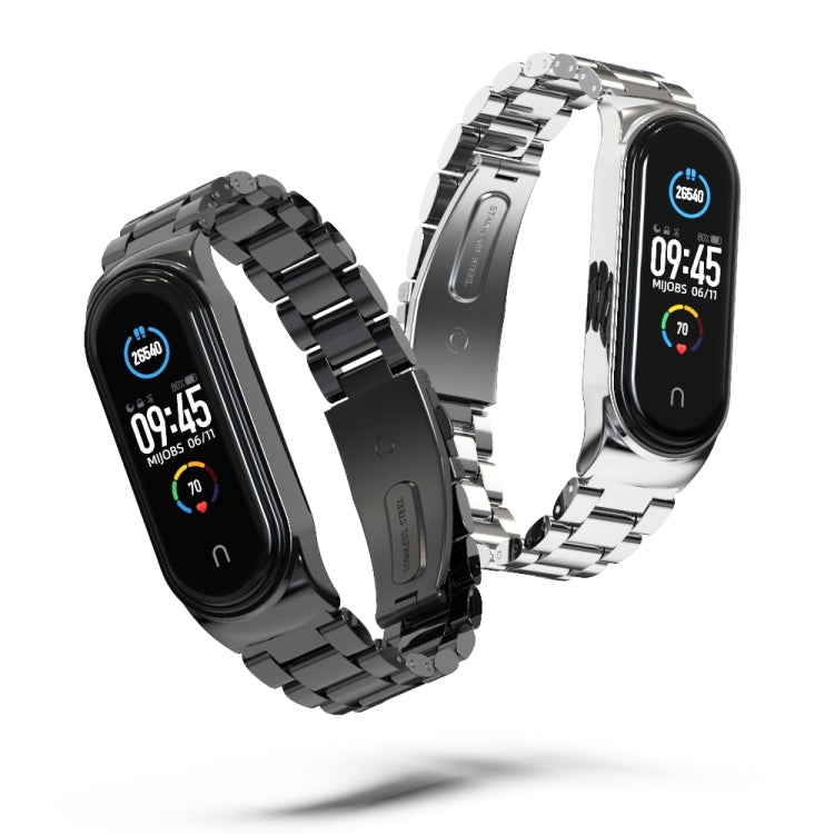 For Xiaomi Mi Band 6 / 5 / 4 / 3 Mijobs CS Metal Three Bead Stainless Steel Watch Band(Blue) - Watch Bands by MIJOBS | Online Shopping South Africa | PMC TechLife | Buy Now Pay Later Mobicred