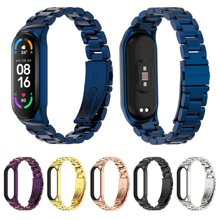 For Xiaomi Mi Band 6 / 5 / 4 / 3 Mijobs CS Metal Three Bead Stainless Steel Watch Band(Gold) - free shipping - PMC TechLife - Order now!