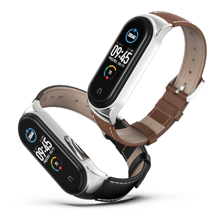 For Xiaomi Mi Band 6 / 5 / 4 / 3 Mijobs CS First Layer Cowhide Watch Band(Red + Silver) - free shipping - PMC TechLife - Order now!