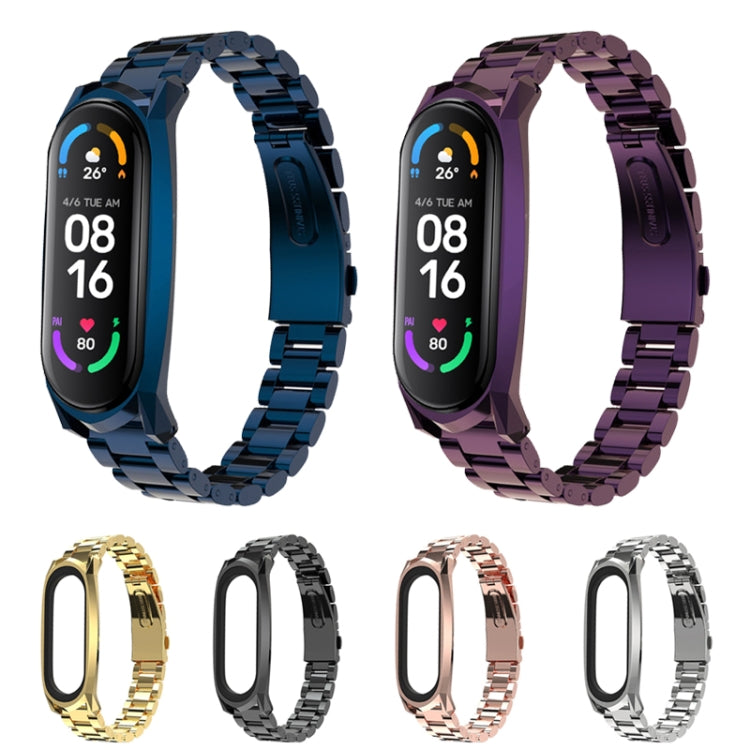For Xiaomi Mi Band 6 / 5 / 4 / 3 Mijobs Three Beads Metal GT Stainless Steel Watch Band(Blue) - free shipping - PMC TechLife - Order now!