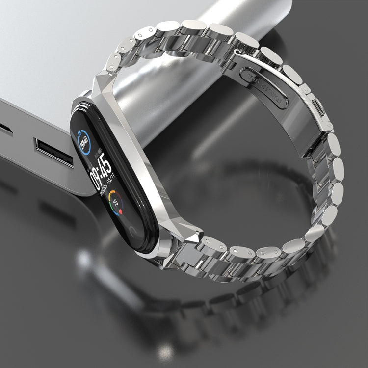 For Xiaomi Mi Band 6 / 5 / 4 / 3 Mijobs Three Beads Metal GT Stainless Steel Watch Band(Gold) - Watch Bands by MIJOBS | Online Shopping South Africa | PMC TechLife | Buy Now Pay Later Mobicred