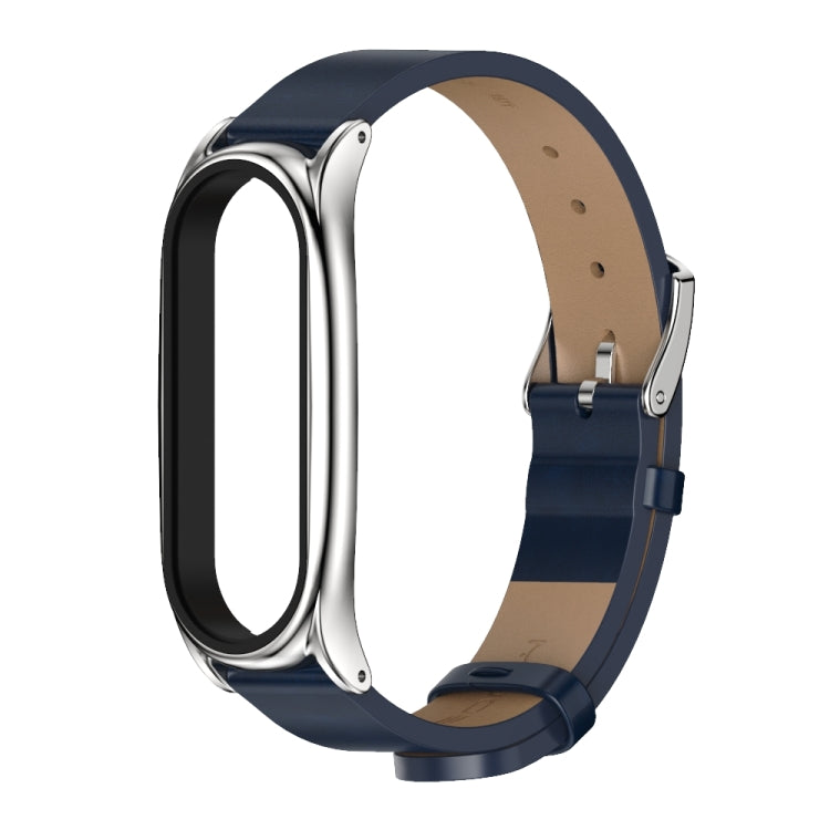 For Xiaomi Mi Band 6 / 5 / 4 / 3 Mijobs Metal Case Crazy Horse Texture PU Microfiber Plus Watch Band(Blue Silver) - free shipping - PMC TechLife - Order now!