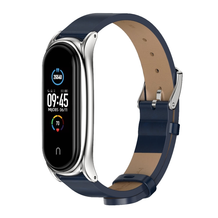 For Xiaomi Mi Band 6 / 5 / 4 / 3 Mijobs Metal Case Crazy Horse Texture PU Microfiber Plus Watch Band(Blue Silver) - free shipping - PMC TechLife - Order now!