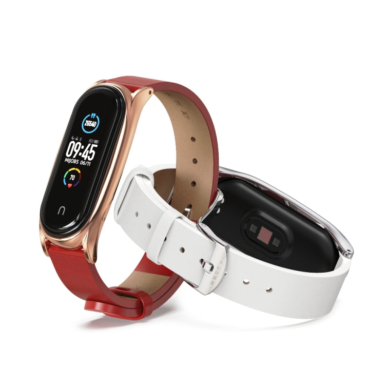 For Xiaomi Mi Band 6 / 5 / 4 / 3 Mijobs Metal Case Crazy Horse Texture PU Microfiber Plus Watch Band(White Silver) - free shipping - PMC TechLife - Order now!