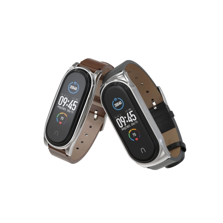 For Xiaomi Mi Band 6 / 5 / 4 / 3 Mijobs Metal Case Crazy Horse Texture PU Microfiber Plus Watch Band(Brown Gold) - free shipping - PMC TechLife - Order now!