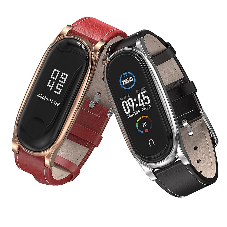 For Xiaomi Mi Band 6 / 5 / 4 / 3 Mijobs First Layer Cowhide Plus Watch Band(Black) - Watch Bands by MIJOBS | Online Shopping South Africa | PMC TechLife | Buy Now Pay Later Mobicred