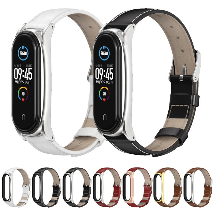 For Xiaomi Mi Band 6 / 5 / 4 / 3 Mijobs First Layer Cowhide Plus Watch Band(White) - Watch Bands by MIJOBS | Online Shopping South Africa | PMC TechLife | Buy Now Pay Later Mobicred