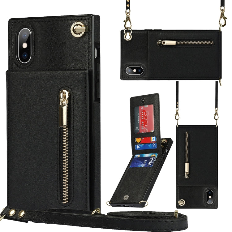 For iPhone XS Max Cross-body Zipper Square TPU+PU Back Cover Case with Holder & Card Slots & Wallet & Strap(Black) - More iPhone Cases by PMC TechLife | Online Shopping South Africa | PMC TechLife | Buy Now Pay Later Mobicred