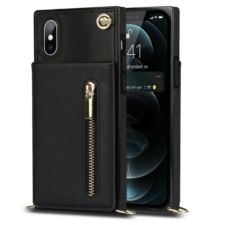 For iPhone XS Max Cross-body Zipper Square TPU+PU Back Cover Case with Holder & Card Slots & Wallet & Strap(Black) - More iPhone Cases by PMC TechLife | Online Shopping South Africa | PMC TechLife | Buy Now Pay Later Mobicred