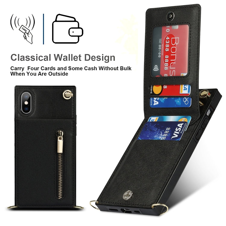 For iPhone XS Max Cross-body Zipper Square TPU+PU Back Cover Case with Holder & Card Slots & Wallet & Strap(Black) - More iPhone Cases by PMC TechLife | Online Shopping South Africa | PMC TechLife | Buy Now Pay Later Mobicred