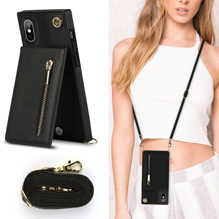 For iPhone XS Max Cross-body Zipper Square TPU+PU Back Cover Case with Holder & Card Slots & Wallet & Strap(Black) - More iPhone Cases by PMC TechLife | Online Shopping South Africa | PMC TechLife | Buy Now Pay Later Mobicred