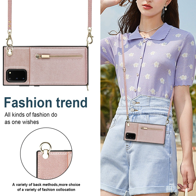 For Samsung Galaxy S20 FE 5G Cross-body Zipper Square TPU+PU Back Cover Case with Holder & Card Slots & Wallet & Strap(Rose Gold) - free shipping - PMC TechLife - Order now!