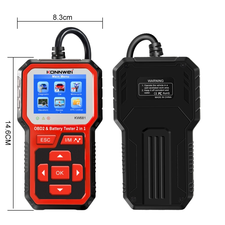 KONNWEI KW681 Car 2.4 inch TFT Screen OBD Fault Diagnosis + 6V-12V Battery Tester Support 9 Languages - free shipping - PMC TechLife - Order now!