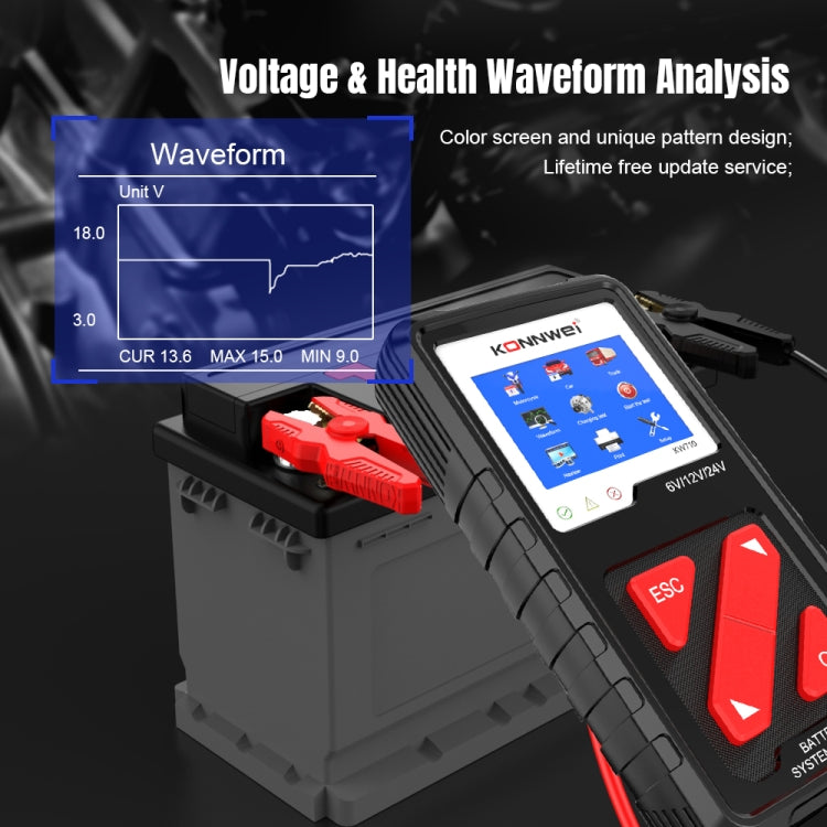 KONNWEI KW710 Car 3.2 inch 6V-24V Lead-acid Battery Tester Support 13 Languages - free shipping - PMC TechLife - Order now!