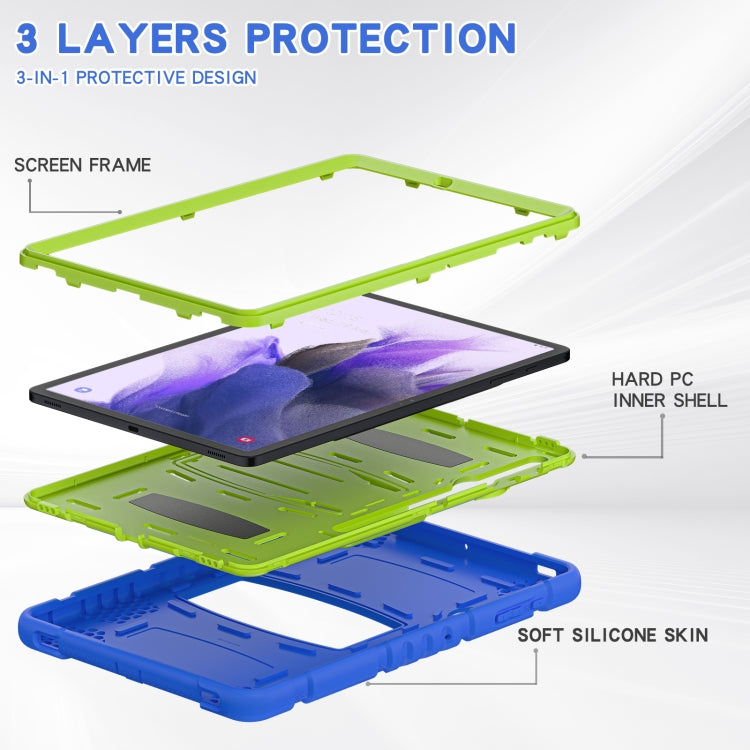 For Samsung Galaxy Tab S7+/ Tab S7 FE / Tab S8+ 3-Layer Protection Screen Frame + PC + Silicone Combination Case with Holder(Blue+Lime) - Other Galaxy Tab PC by PMC TechLife | Online Shopping South Africa | PMC TechLife