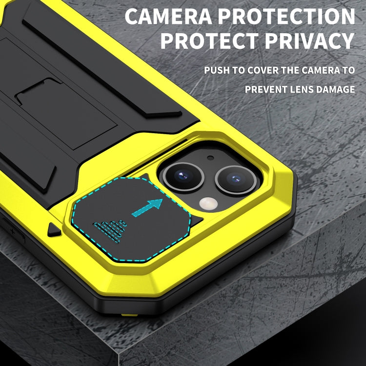 For iPhone 13 mini R-JUST Sliding Camera Shockproof Life Waterproof Dust-proof Metal + Silicone Protective Case with Holder (Yellow) - iPhone 13 mini Cases by R-JUST | Online Shopping South Africa | PMC Jewellery