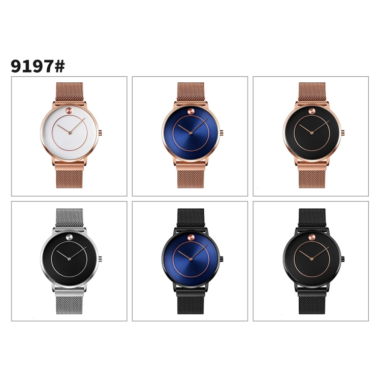 SKMEI 9197 Simple Non-scale Dial Metal Mesh Belt Quartz Watch for Ladies(Rose Gold Blue Surface) - Metal Strap Watches by SKMEI | Online Shopping South Africa | PMC Jewellery | Buy Now Pay Later Mobicred