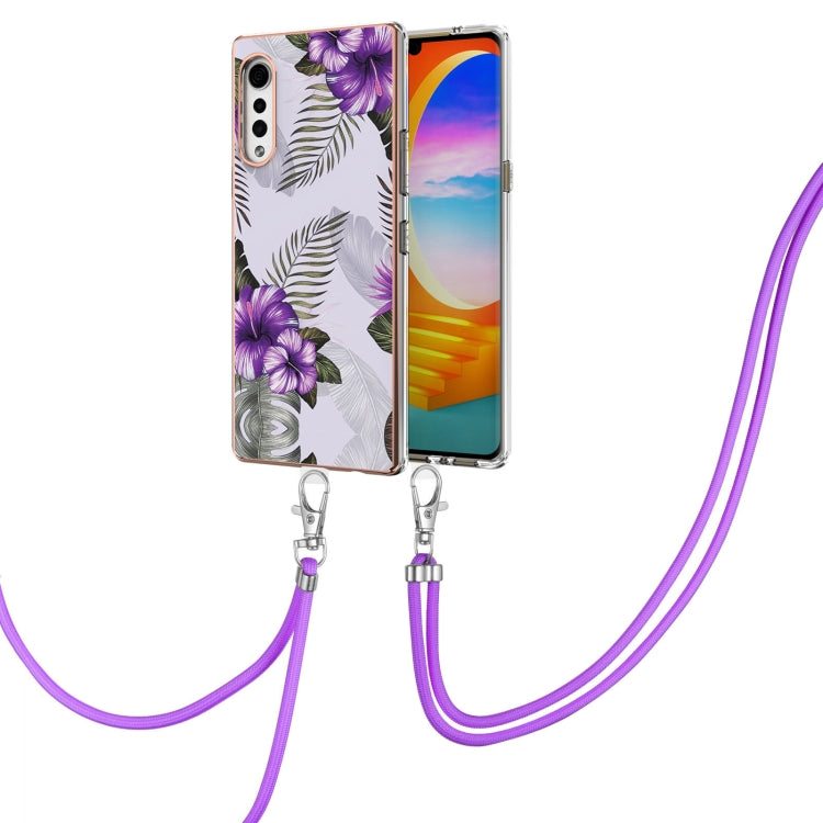 For LG Velvet 4G / Velvet 5G / G9 Electroplating Pattern IMD TPU Shockproof Case with Neck Lanyard(Purple Flower) - LG Cases by PMC TechLife | Online Shopping South Africa | PMC TechLife | Buy Now Pay Later Mobicred