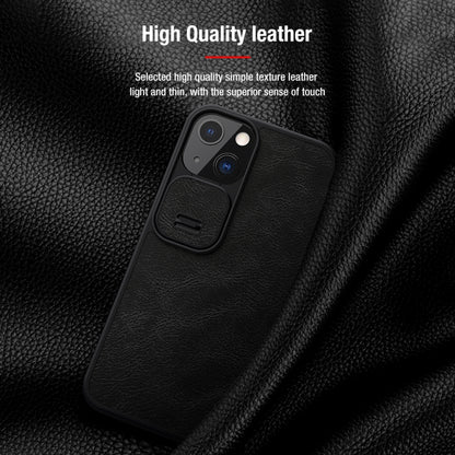 For iPhone 13 NILLKIN QIN Series Pro Sliding Camera Cover Design Crazy Horse Texture Horizontal Flip Leather Case with Card Slot(Black) - iPhone 13 Cases by NILLKIN | Online Shopping South Africa | PMC Jewellery