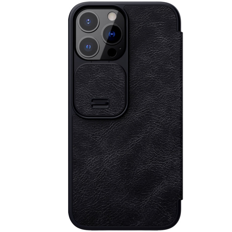 For iPhone 13 Pro Max NILLKIN QIN Series Pro Sliding Camera Cover Design Crazy Horse Texture Horizontal Flip Leather Case with Card Slot (Black) - iPhone 13 Pro Max Cases by NILLKIN | Online Shopping South Africa | PMC Jewellery