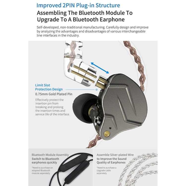KZ ZSN Pro Ring Iron Hybrid Drive Metal In-ear Wired Earphone, Mic Version(Blue) - free shipping - PMC TechLife - Order now!